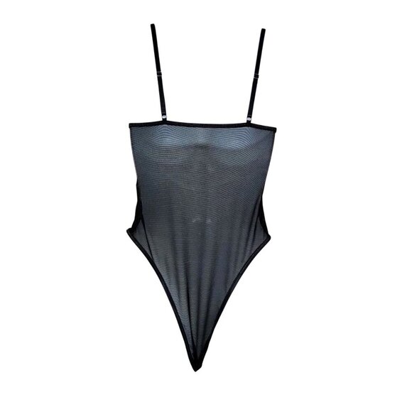 Shein Bae Black Lace Sheer Bodysuit with Adjustable Straps & Snap Closure- S - Picture 5 of 7